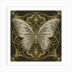 Gold Butterfly On Black Background Art Print