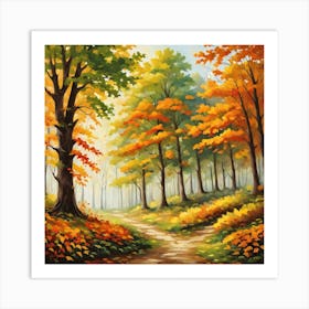 Forest In Autumn In Minimalist Style Square Composition 103 Art Print