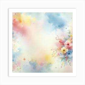 Watercolor Background With Flowers Art Print