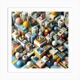 Abstract Art Of Different Shapes In 3d Rendered Images 3 Art Print