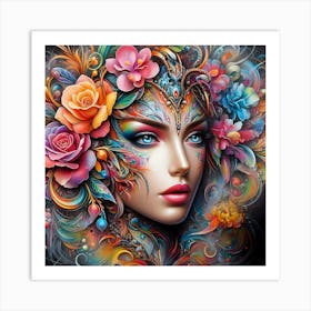 Colorful Woman With Flowers On Her Head Art Print