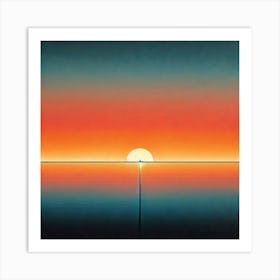 Glowing Sunset Over A Calm Ocean In Minimalist Painting Art Print