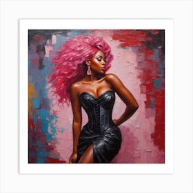 Black Girl With Pink Hair Art Print