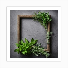 Wooden Frame With Herbs Art Print