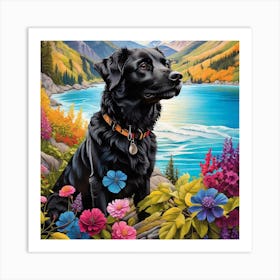 Dog With Flowers 1 Art Print