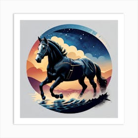 Horse Running At Sunset Art Print