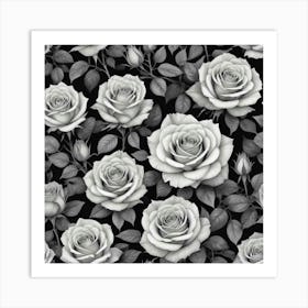 Black And White Roses Art Print