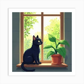 Cat And Plant Trouble Art Print Funny Cat (1) Art Print