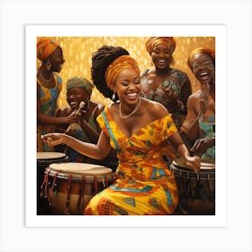 African Women Playing Drums 2 Art Print