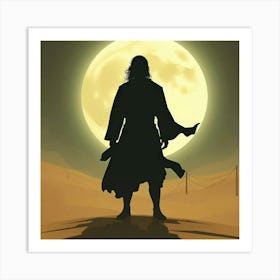 Silhouette Of A Man In The Desert Art Print