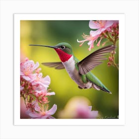 Ruby Throated Hummingbird Purposefully Extracting Nectar From An Array Of Spectral Flowers Settled 376854741 (1) Art Print