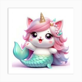 Cute Mermaid Caticorn 6 Art Print