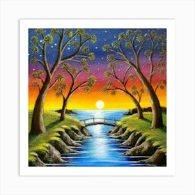 Highly detailed digital painting with sunset landscape design 5 Art Print