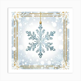 Abstract Illustration Of A Glistening Snowflake Ornament White With Hints Of Silver And Gold Suspe (3) Art Print