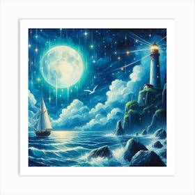 Lighthouse At Night 3 Art Print