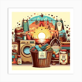 Laundry day and laundry basket 5 Art Print