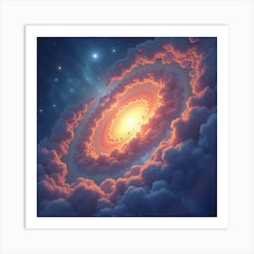 Watercolor Colorful Space Clouds Swirling Around A Glowing Distant Star 1 Art Print