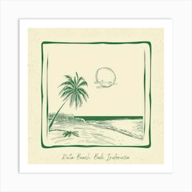 Kuta Beach, Bali, Indonesia Green Line Art Illustration Art Print