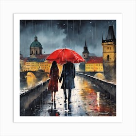 Charles Bridge In The Rain Art Print