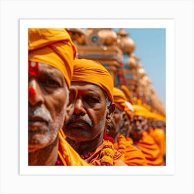 Hindu Men In Orange Turbans Art Print