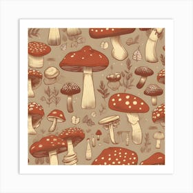 Seamless Pattern With Mushrooms Art Print