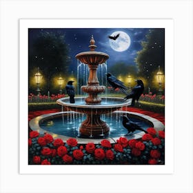 Crows At The Fountain Art Print