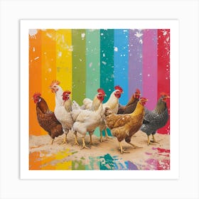 Rainbow Stripe Chicken Collage 1 Art Print