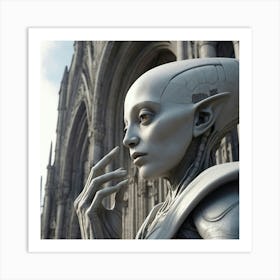 Future Gothic Robot Statue Art Print Art Print