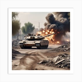 Apocalyptic Merkava Tank Destroyed Landscape With War Zone Destruction 2 Art Print