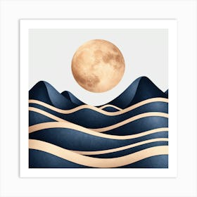 Moon And Waves 18 Art Print