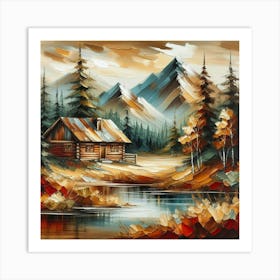 Abstract Earth Tone Cabin In The Valley Art Print
