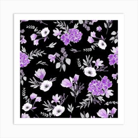 Geranium Flowers Black Purple Art Print