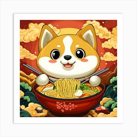 Chihuahua Dog Eating Noodles Art Print