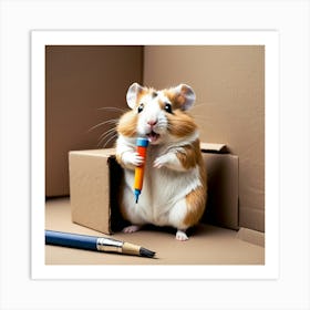 Hamster With Pencil 3 Art Print