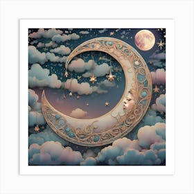 Moon And Stars In The Sky Art Print