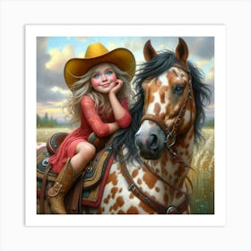 Little Cowgirl On Horseback 1 Art Print