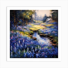 Sculpted Serenity: Irises Along the Riverbank Art Print