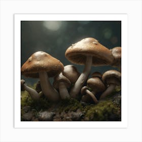 Mushrooms On Moss 4 Art Print