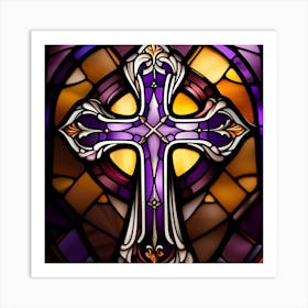 Purple cross stained glass Art Print