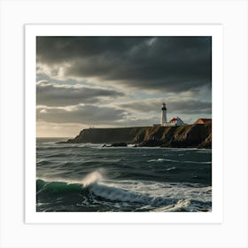 A Rugged Coastline With Dramatic Cliffs And A Lighthouse Standing Tall 2 Art Print