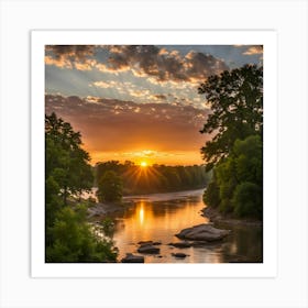 Little Rock Sunrisea Beautiful Sunrise Over The Arkansas River At Little Rock Art Print