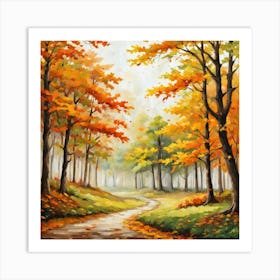 Forest In Autumn In Minimalist Style Square Composition 142 Art Print