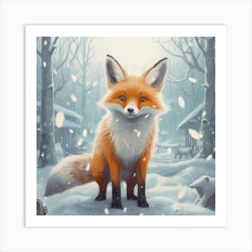 Fox In The Snow 2 Art Print