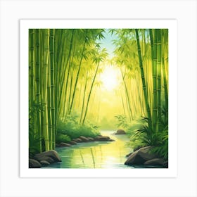 A Stream In A Bamboo Forest At Sun Rise Square Composition 139 Art Print