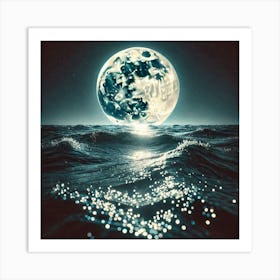 Full Moon Over The Ocean Art Print