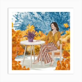 Garden Serenity Woman Amidst Vibrant Flora (3) Art Print