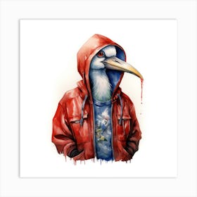 Watercolour Cartoon Crane In A Hoodie 3 Art Print