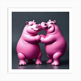 PINK HIPPOS HUGGING Art Print