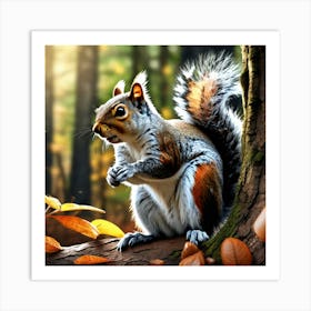 Squirrel In The Autumn Forest 1 Art Print