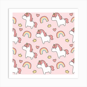 Cute Unicorn Rainbow Seamless Pattern Background Art Print